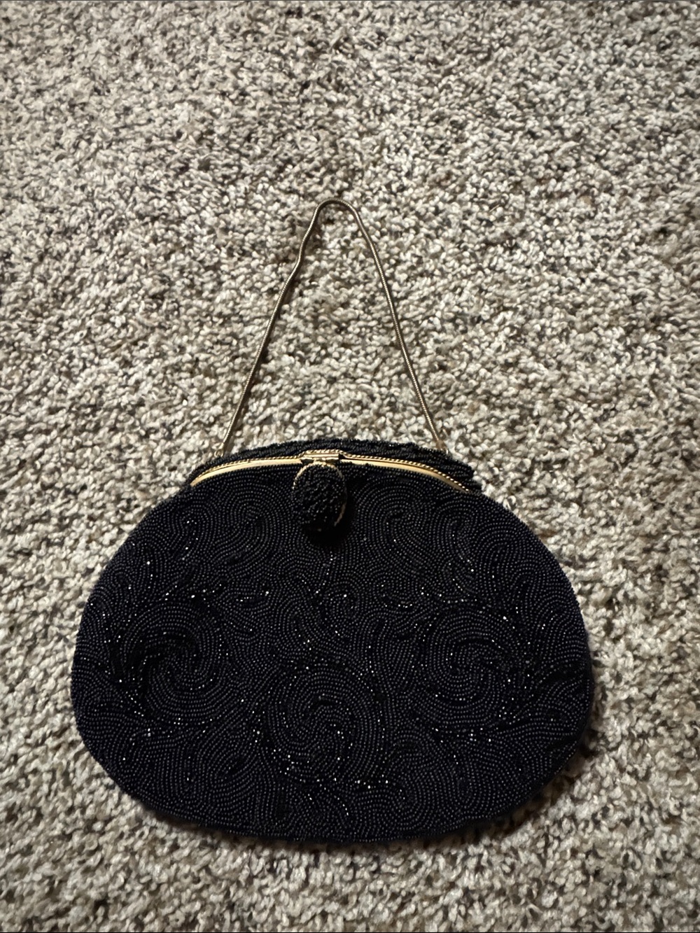 Black Beaded Evening Clutch withβ Gold Frame